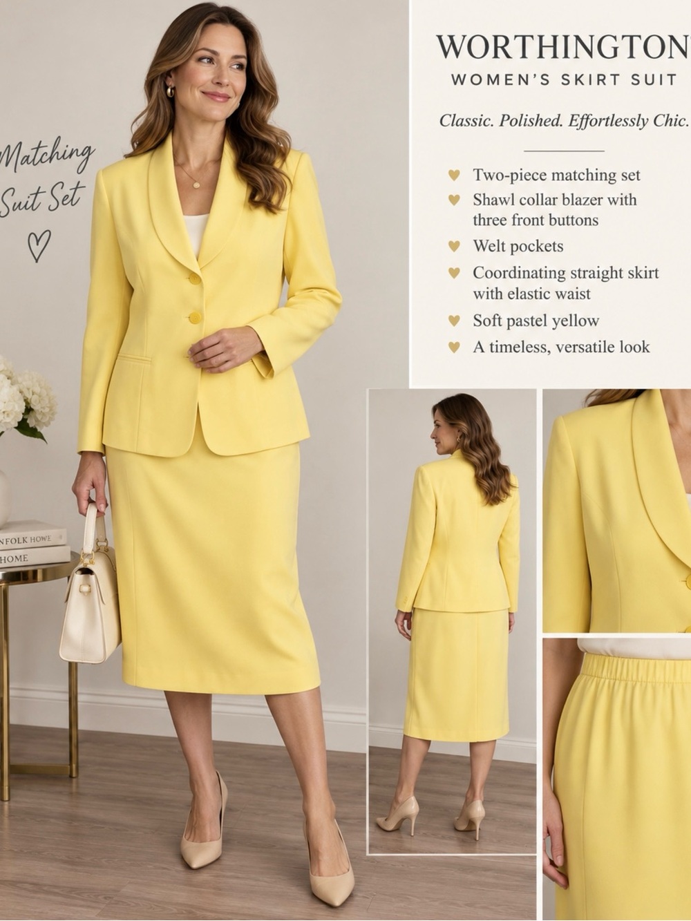 NWT Worthington Women’s Yellow 2 Piece Skirt Suit Size 14 Blazer & Skirt